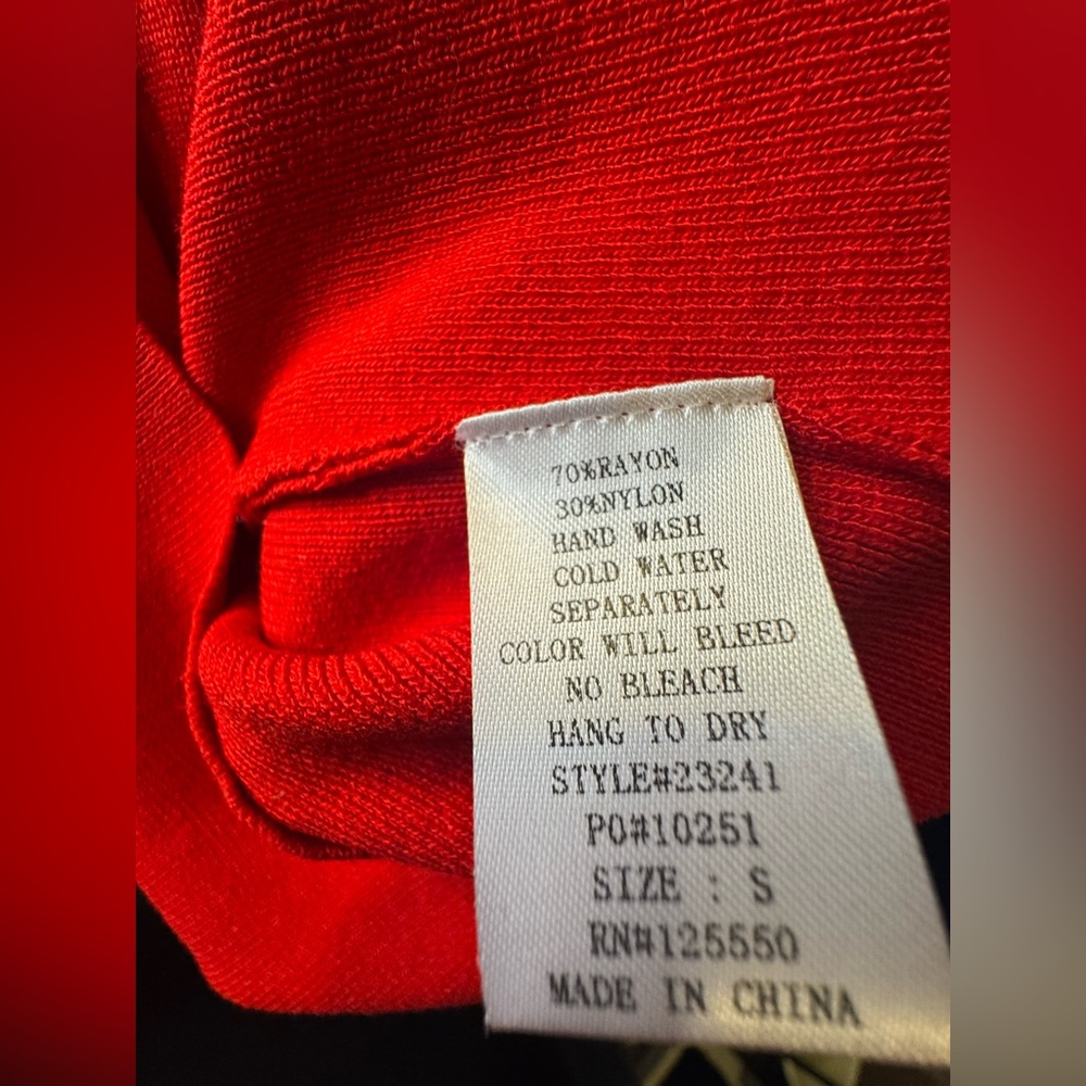 Hera Collection Red Midi Bodycon Dress - Sexy Front Cut-Outs - Size S - Picture 9 of 11